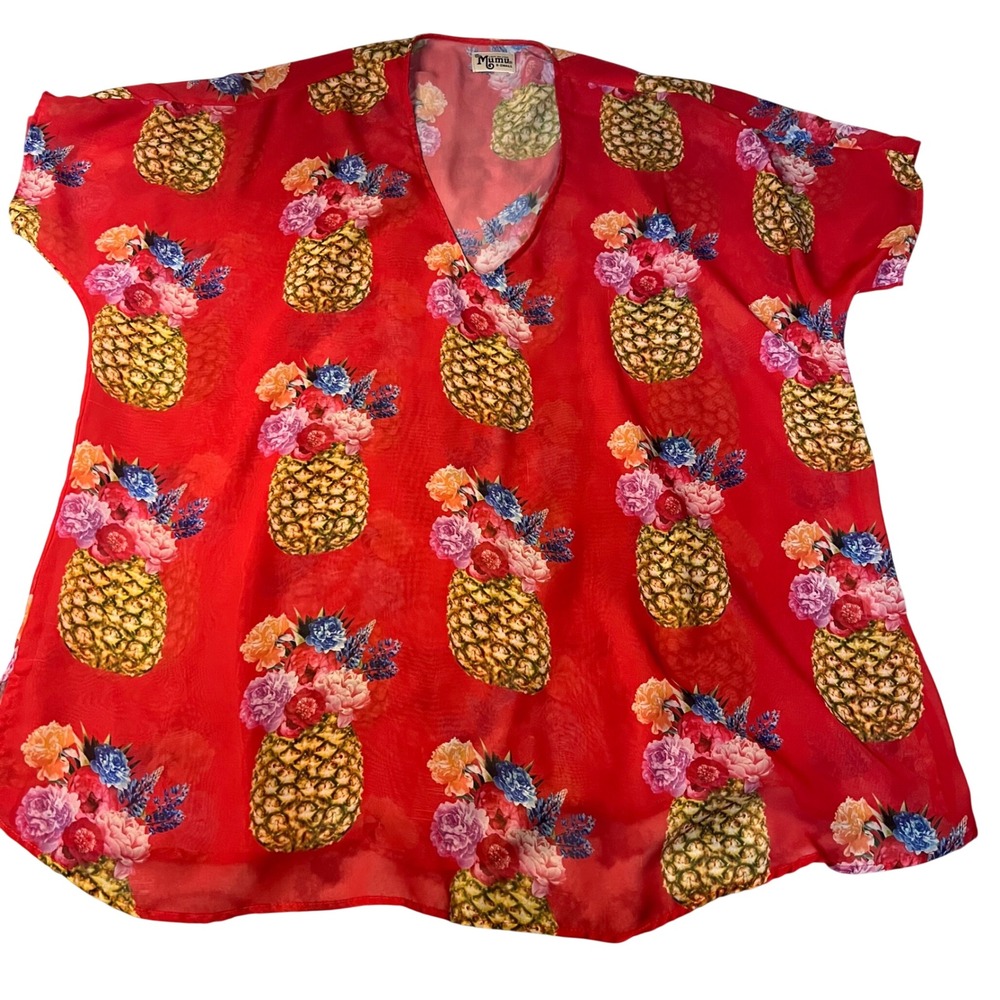 Show Me Your Mumu Red Pineapple Floral V-Neck Tunic Top XS